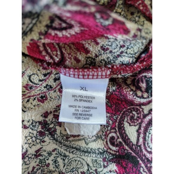 Roz & Ali XL Paisley Print Tunic Blouse, 3/4 Sleeve, Polyester/Espandex. - Picture 4 of 8